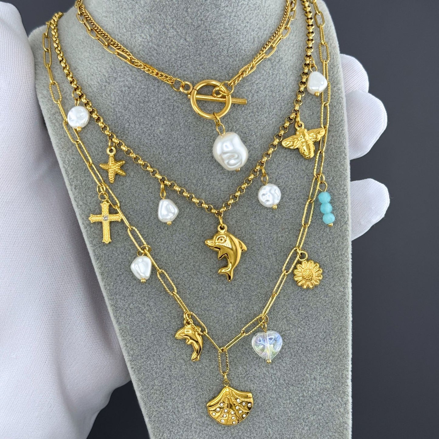 DELFIN NYAKLÁNC, 18K ARANYOZOTT NEMESACÉL