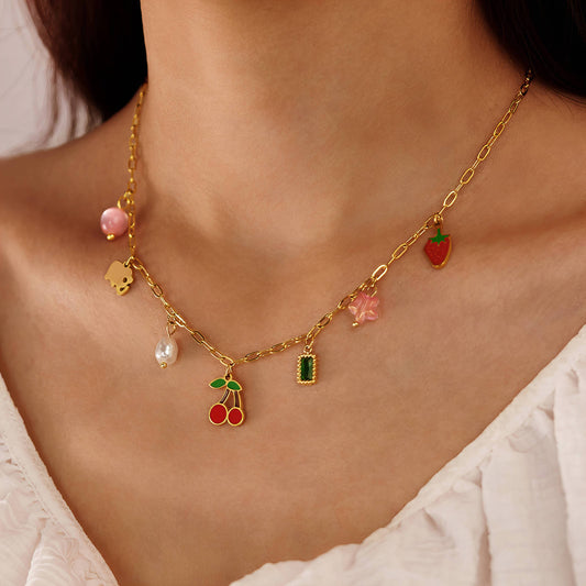 CSERESZNYE NYAKLÁNC, 18K ARANYOZOTT NEMESACÉL