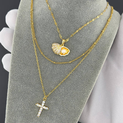 KAGYLÓ NYAKLÁNC, 18K  ARANYOZOTT NEMESACÉL