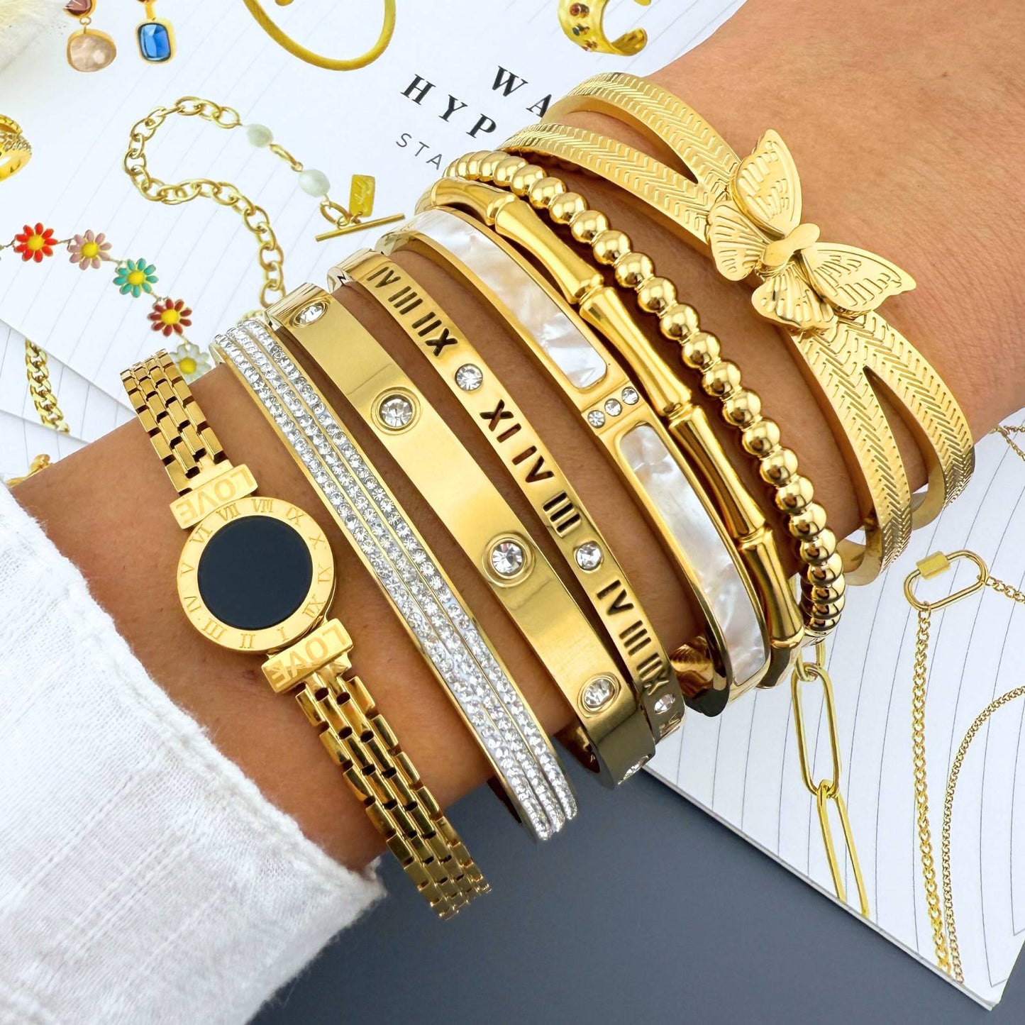 KARKÖTŐ, 18K  ARANYOZOTT NEMESACÉL