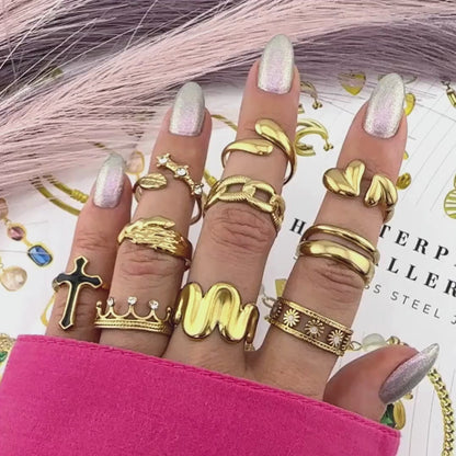 VIRÁGOS RÉT GYŰRŰ, 18K  ARANYOZOTT NEMESACÉL